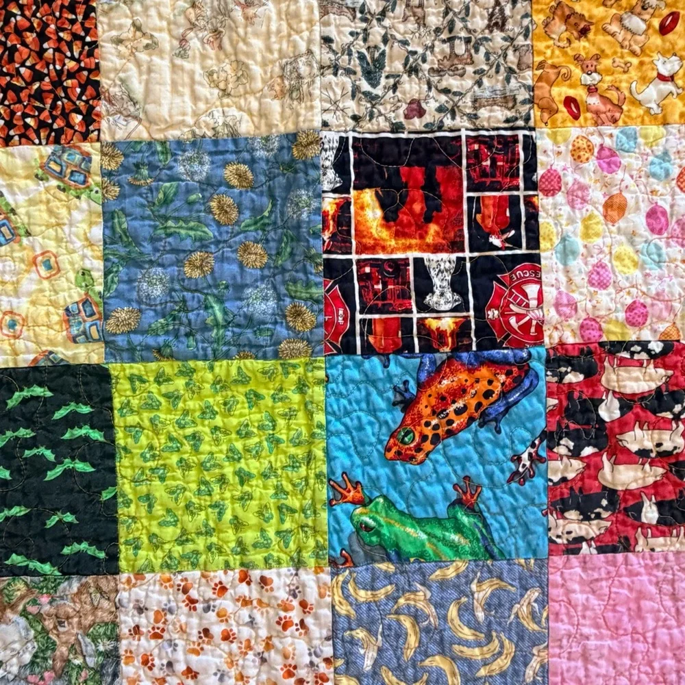 Patchwork mixed prints small hand crafted quilt